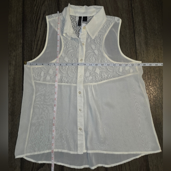 FULL TILT Sheer Cream Color Sleeveless Racerback Lace Top Size XL - Picture 5 of 6